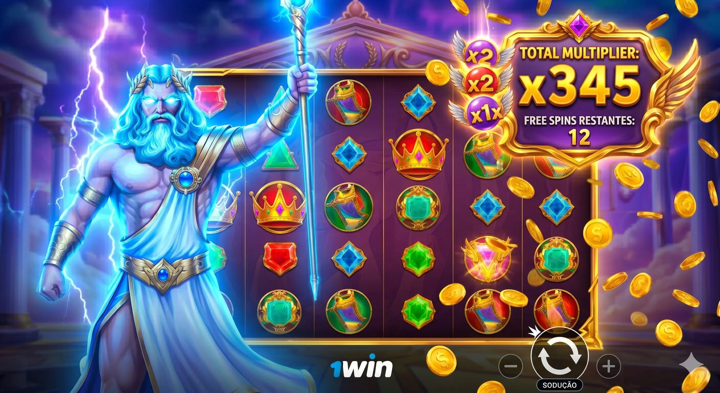 Ronda de Free Spins en Gates of Olympus mostrando un gran multiplicador total